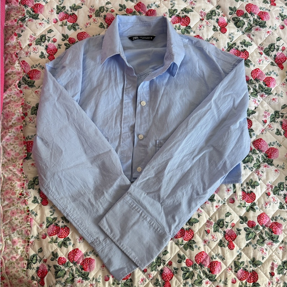 Zara Blue Casual Button Down Shirt Long Sleeve